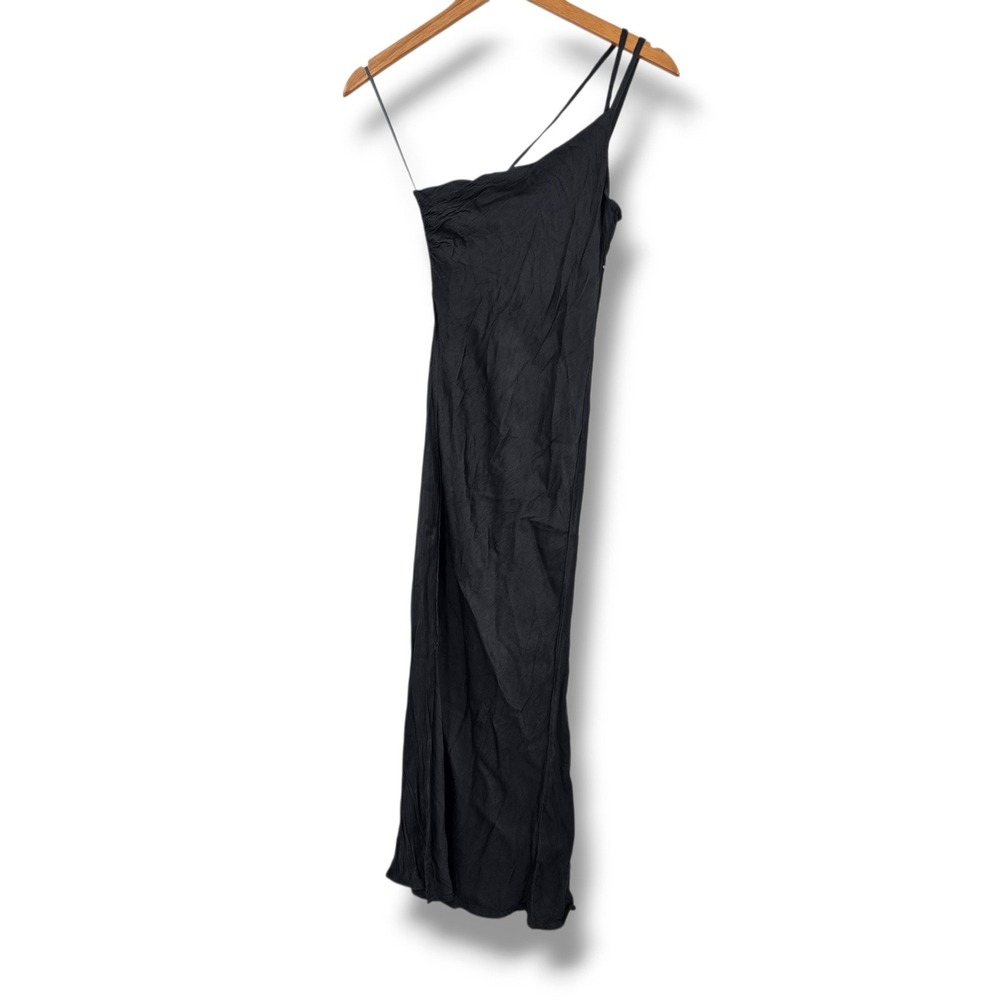 Blank London Black One Shoulder Maxi Dress Asymmetric Strappy Slit Size 0 4P